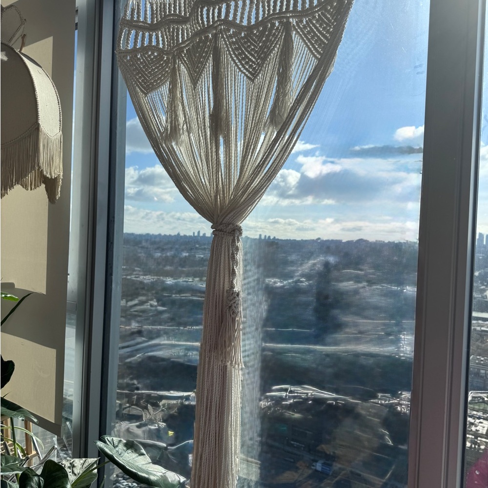 Elegant Cream White Macramé Window Curtain Hang or Doorway Curtain